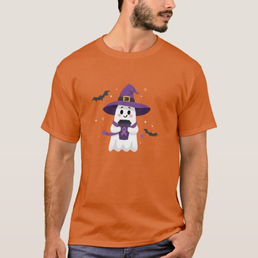 魔女の幽霊コーヒー紫のリボン啓発 Tシャツ (正面)