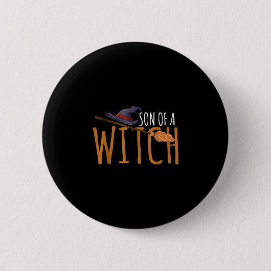 魔女の息子の帽子ほうきハロウィン 缶バッジ (正面)