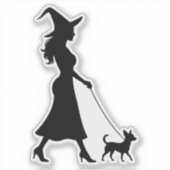 魔女の散歩をするチワワ シール (正面)
