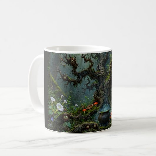 魔女の木の監視者たち 黒猫の魔法鍋 超現実 コーヒーマグカップ (正面左)