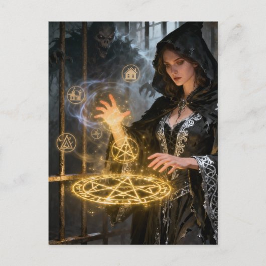 魔女の檻入り ホラー テーマ アート ポストカード (正面)