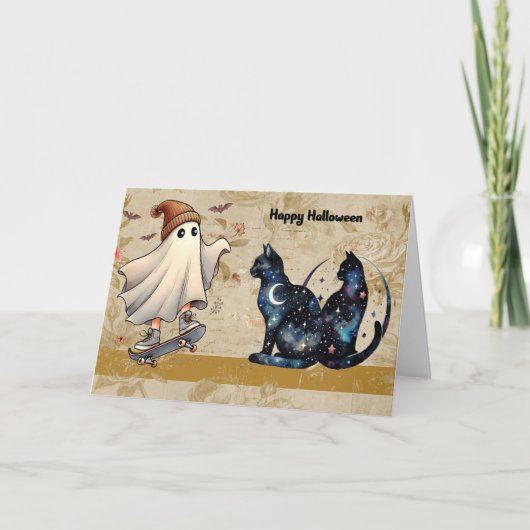 魔女の猫がニセモノを見つける幽霊 サンキューカード (正面)