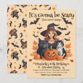 魔女の猫たち - かぼちゃとコウモリ 招待状 (正面/裏面)