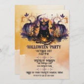 魔女の猫と秋のカボチャ ハロウィン 招待状 (正面/裏面)