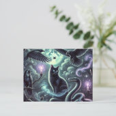 魔女の猫はがき | ハロウィーンブラックキャットアート ポストカード (スタンド正面)