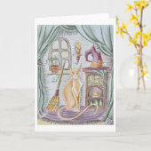 魔女の猫グリーティングカード カード (黄色い花)