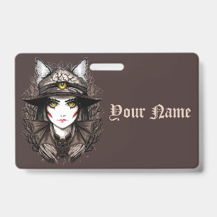 魔女の猫 ハロウィン クリープィ キュート ポートレート バッジ