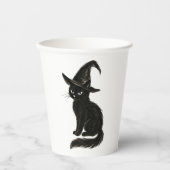魔女の猫 - ブラックインクのハロウィンイラストを 紙コップ (正面)