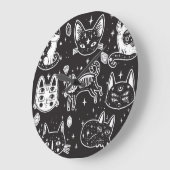 魔女の猫:ヴィンテージ隔離イラストレーション ラージ壁時計 (傾斜)