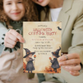 魔女の男の子と女の子ハロウィーンの衣装パーティー 招待状