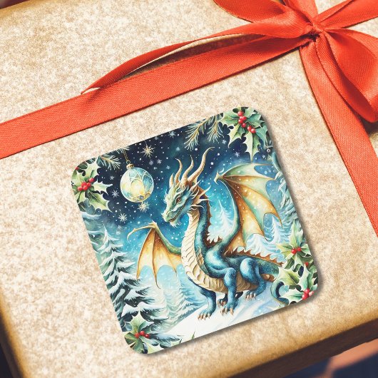 魔女の竜のクリスマスと月桂樹 スクエアシール