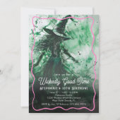 魔女の素敵な誕生日 グリーン魔女の絵の誕生日 招待状 (正面)