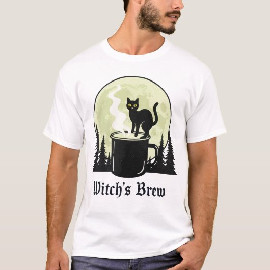 魔女の薬ブラックキャットコーヒームーンデザイン Tシャツ (正面)