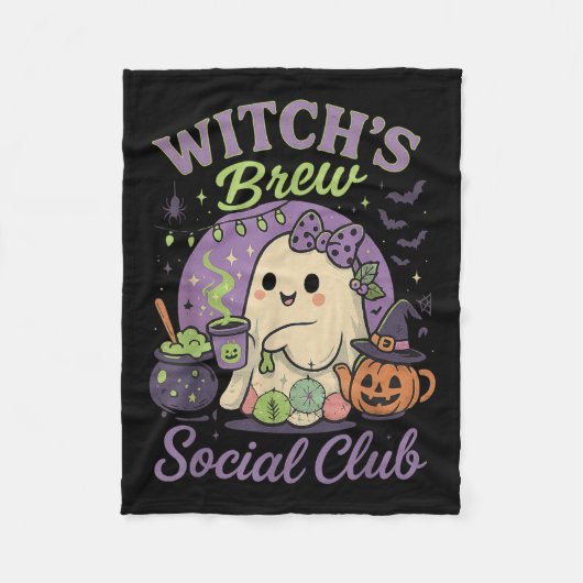 魔女の薬社交クラブ かわいいお化けの魔法鍋コーヒー フリースブランケット (正面)