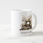 魔女の薬草マグカップ - 秋のドクロとキャンドルデザイン ジャンボコーヒーマグカップ (正面右)