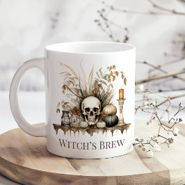 魔女の薬草マグカップ - 秋のドクロとキャンドルデザイン ジャンボコーヒーマグカップ