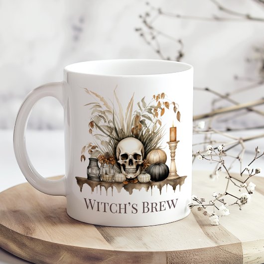 魔女の薬草マグカップ - 秋のドクロとキャンドルデザイン ジャンボコーヒーマグカップ