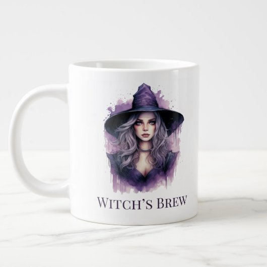 魔女の薬草 - 紫の魔女アート ハロウィン ジャンボコーヒーマグカップ (左)