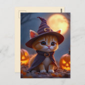 魔女の衣装の可愛い子猫、ハロウィーン ポストカード (正面/裏面)