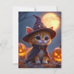 魔女の衣装の可愛い子猫、ハロウィーン ポストカード