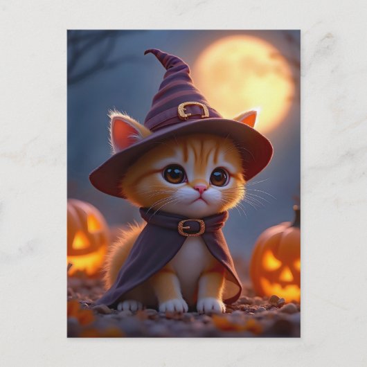 魔女の衣装の可愛い子猫、ハロウィーン ポストカード (正面)