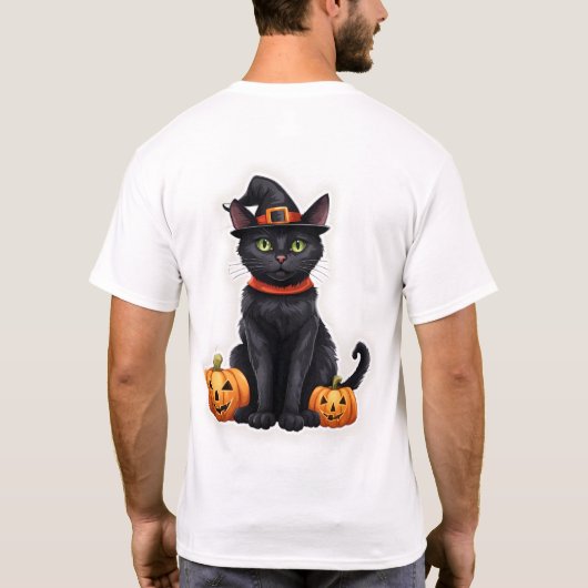 魔女の衣装を着た猫 Tシャツ (裏面)