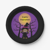 魔女の衣装ハロウィーンのアフリカ系アメリカ人の少女 ペーパープレート (正面)