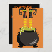 魔女の足が泡立つおなべから突き出る 招待状 (正面/裏面)