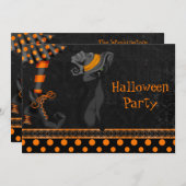 魔女の足とかわいい猫のハローウィンパーティ 招待状 (正面/裏面)