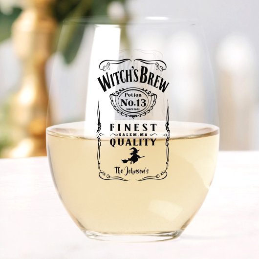 魔女の醸造ハロウィンファミリー名モノグラムおもしろい ステムなしワイングラス