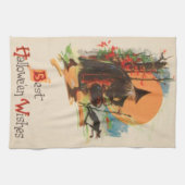 魔女の釜 黒猫 満月 キッチンタオル (横)