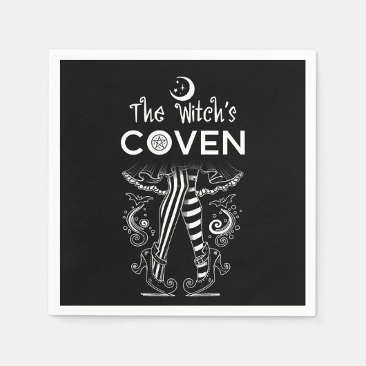 魔女の集会 黒い足 白 ハロウィン スタンダードカクテルナプキン (正面)