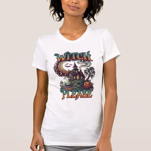 魔女の願い事 幽霊の家の三日月型の魔法の鍋  Tシャツ (正面)