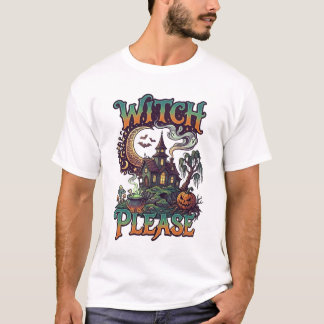 魔女の願い事 幽霊の家の三日月型の魔法鍋 Tシャツ