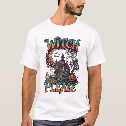 魔女の願い事 幽霊の家の三日月型の魔法鍋 Tシャツ (正面)