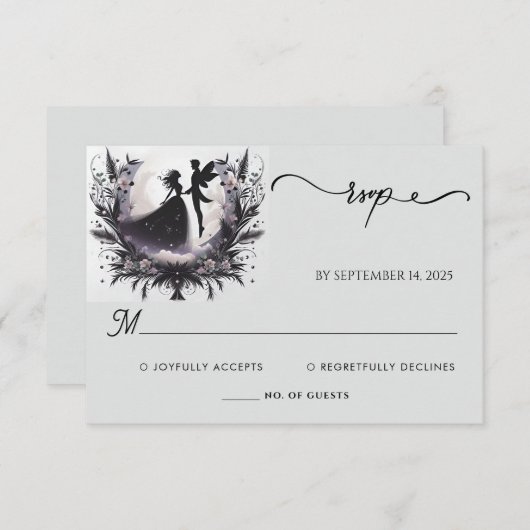 魔女の魔法の夢の神秘的な星ムーン結婚ズ 出欠カード (正面/裏面)