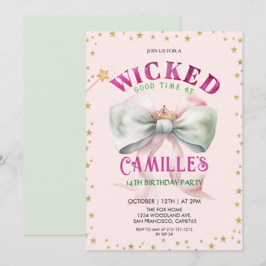 魔女の魔法の誕生日パーティー招待状 招待状 (正面/裏面)