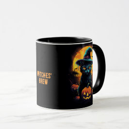 魔女のBREWハロウィーン、黒猫の編集可能 マグカップ