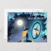 魔女はがき付きハロウィーンの怖い夜 ポストカード (正面/裏面)