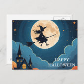 魔女はがき付きハロウィーンの怖い夜 ポストカード (正面/裏面)