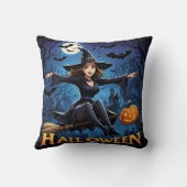魔女はハロウィン幽霊のよく出るに街を飛び越える クッション (裏面)