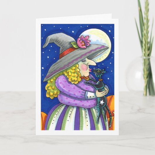 魔女は子猫の黒猫のキス詩で微笑む シーズンカード (正面)