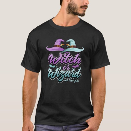 魔女または魔法使い私たちはあなたを妊娠の発表を愛する Tシャツ (正面)