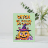 魔女より私のキャンディを持っている – かわいいかわいいハロウィーン シーズンポストカード (スタンド正面)