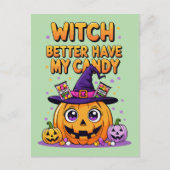 魔女より私のキャンディを持っている – かわいいかわいいハロウィーン シーズンポストカード (正面)