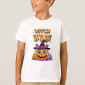 魔女より私のキャンディを持っている – かわいいかわいいハロウィーン Tシャツ (正面)