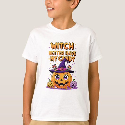 魔女より私のキャンディを持っている – かわいいかわいいハロウィーン Tシャツ (正面)