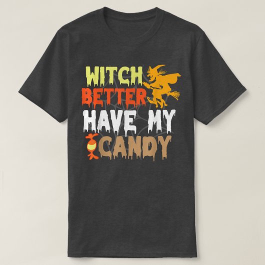 魔女より良い私のキャンディーコーンハローウィンパーティpu tシャツ (デザイン正面)