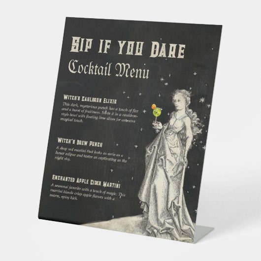 魔女をテーマにしたハロウィンパーティーのカクテルメニュー 台座サイン (正面)