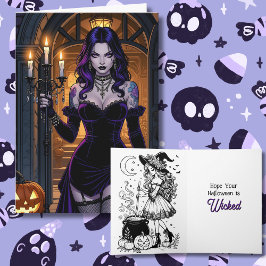 魔女をテーマにしたハロウィーンとカラーリングページの内側 カード